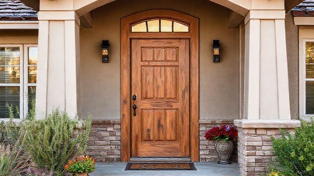 Fiberglass entry door installation in Payson AZ with decorative glass panels